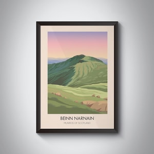 Beinn Narnain Munros Of Scotland Travel Poster, Mountain, Hiking, Scottish Highlands, Munro Bagging, Arrochar Alps, Loch Long, Vintage Print