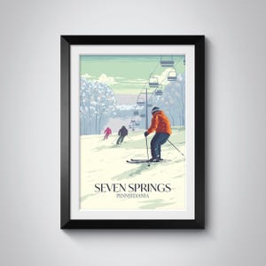 Affiche de ski de Seven Springs en Pennsylvanie, art mural de Seven Springs, affiche de ski de Seven Springs, impression de station de ski des États-Unis, carte des pistes, impression de ski vintage