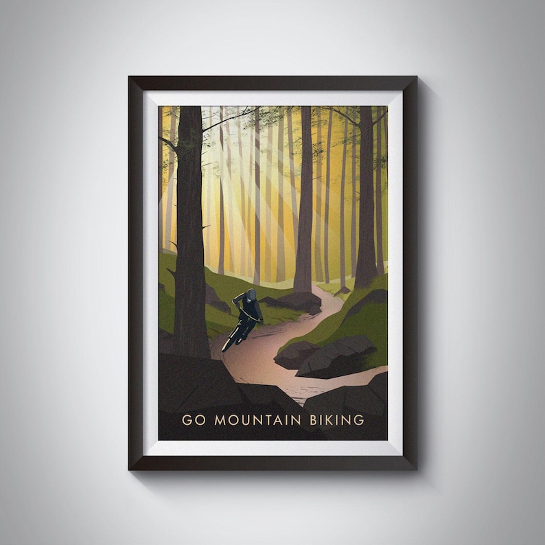 Go Mountain Biking Print, Vintage Travel Poster, Hobbies, Cycling, Outdoor Pursuits, Extreme Sports, Bicycle Wall Art, Biking Gift, Nature image 1