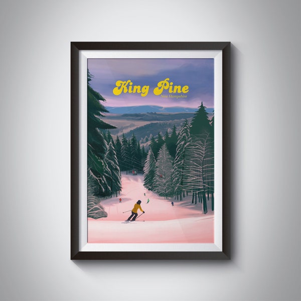 King Pine Ski Resort Poster, New Hampshire USA, Madison, White Mountains, New England, Vintage Travel Print, Boston, Snowboarding, Ski Area