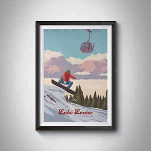 Lake Louise Snowboarding Poster, Ski Resort Print, Banff National Park Art, Canada Travel Poster, Sunshine Village, Mount Norquay, Alberta