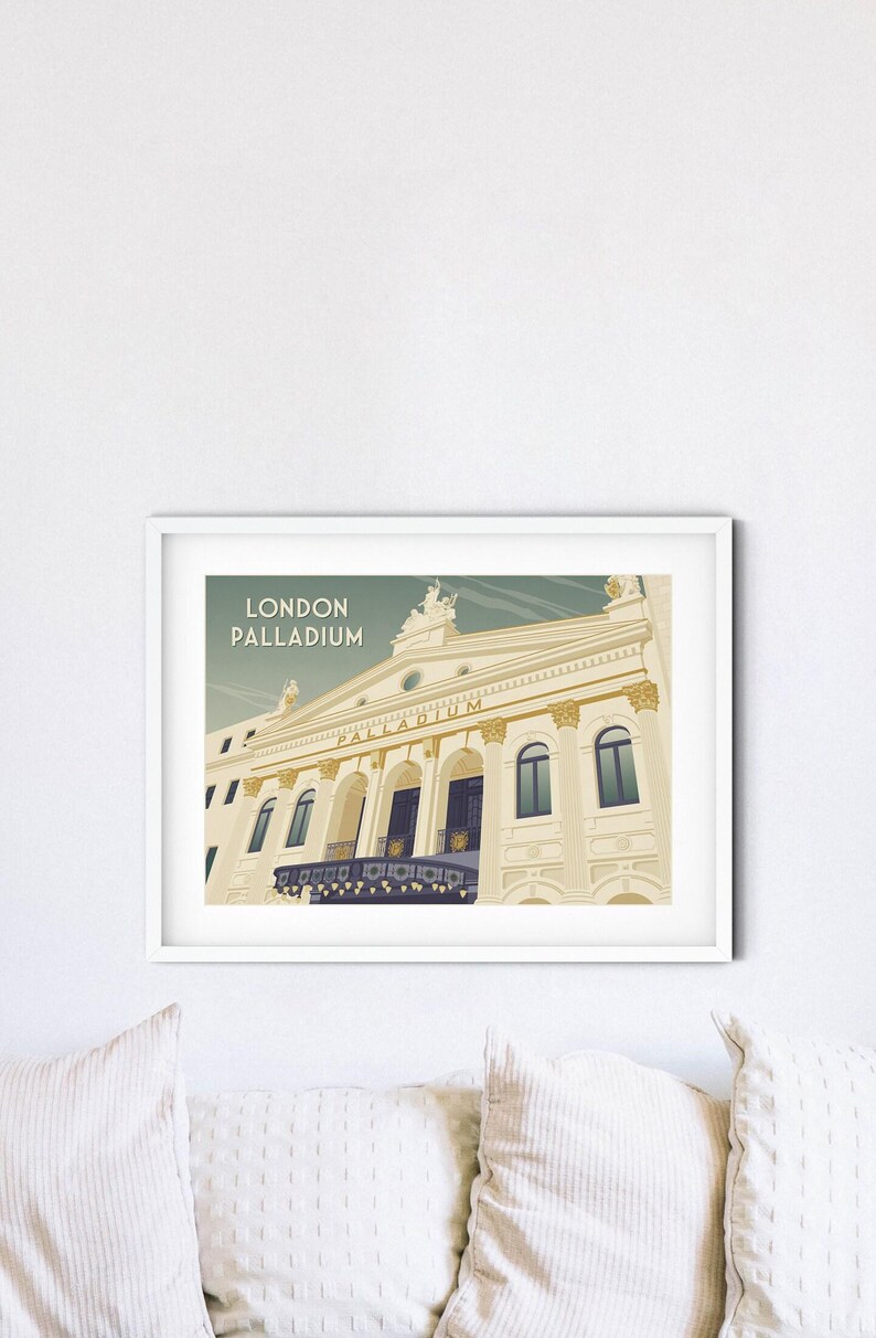 Póster del London Palladium, Impresión de viaje a Londres, Teatro del West End, Impresión Art Déco, Soho, Arquitectura, Musicales, Regalo de Londres, Decoración de pared imagen 4