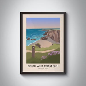 South West Coast Path National Trail Poster, National Park Print, Hiking Gift, Dorset, Somerset, Devon, Cornwall, Jurassic Coast Map, Travel