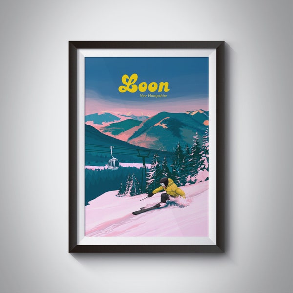 Loon Mountain Ski Resort Poster, New Hampshire, USA, Lincoln, Skiing, Vintage Travel Print, New England, White Mountain National Forest, Art