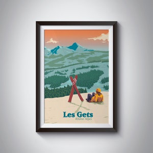 Les Gets Ski Resort Poster, French Alps, Skiing, Retro Travel Print, Ski Season, Morzine, Avoriaz, Vintage, Snowboarding, Mont Chery, France