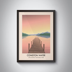 Coniston Water Travel Poster, Lake District National Park, Cumbria, Vintage Travel Print, Windermere, Ullswater, Hiking Gift, Buttermere