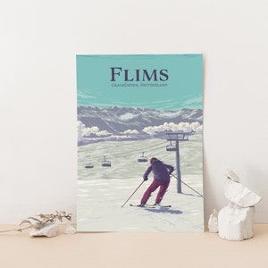 Flims Ski Resort Poster, Switzerland, Flims Laax Falera, Imboden Region, Snowboarding, Vintage Travel Print, Retro Skiing Art, Swiss Alps image 6