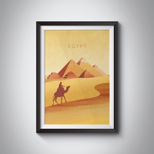 Ägypten Minimal Reise Poster, Pyramiden von Gizeh, Retro Wand Kunst, Kairo, Vintage Reise Druck, Minimal Illustration, gerahmter Druck, Geschenk Bild 1