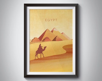 Egypt Minimal Travel Poster, Great Pyramids of Giza, Retro Wall Art, Cairo, Vintage Travel Print, Minimal Illustration, Framed Print, Gift