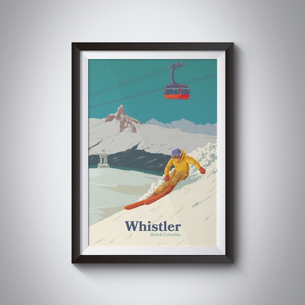 Whistler Blackcomb Ski Resort Poster, Canada Travel Print, British Columbia, Skiing Wall Art, Peak 2 Peak Gondola, Black Tusk, Snowboarding