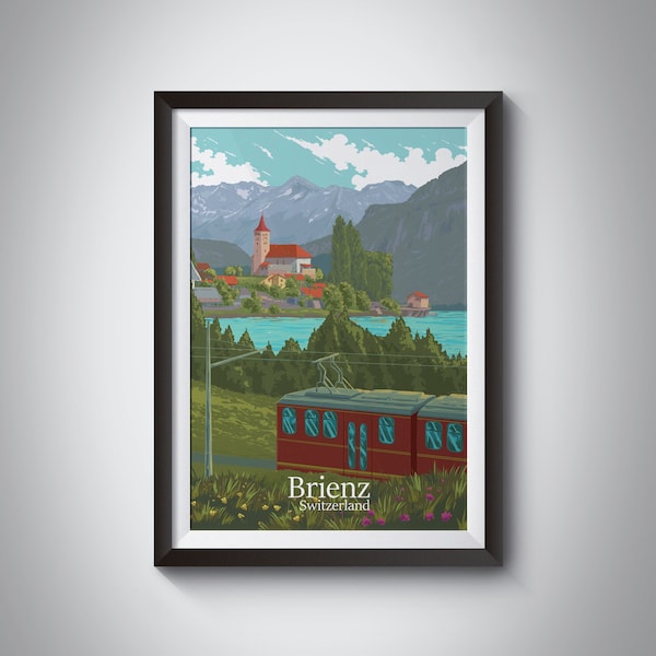 Brienz Switzerland Print, Swiss Alps Travel Poster, Bernese Oberland,  Lake Thun, Interlaken, Jungfrau, Grindelwald, Lauterbrunnen, Art