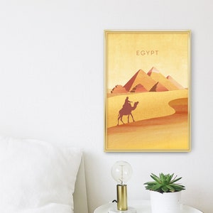 Ägypten Minimal Reise Poster, Pyramiden von Gizeh, Retro Wand Kunst, Kairo, Vintage Reise Druck, Minimal Illustration, gerahmter Druck, Geschenk Bild 3