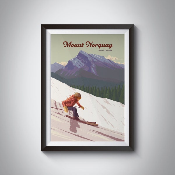 Mount Norquay Ski Resort Poster, Banff National Park Art, Canada Travel Print, Sunshine Village, Lake Louise, Alberta, Vintage Skiing Print