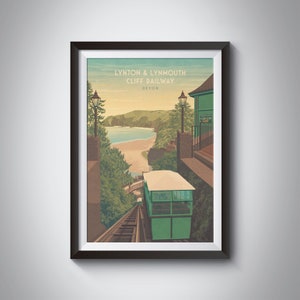 Lynton and Lynmouth Cliff Railway Poster, North Devon Travel Print, Exmoor National Park, Wall Art, Barnstaple, Vintage Railway Print, Gift