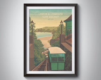Lynton und Lynmouth Cliff Eisenbahn Poster, Devon Reisedruck, Exmoor National Park, Wandkunst, Barnstaple, Vintage Eisenbahn Druck, Geschenk
