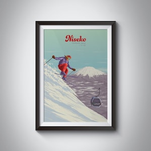 Niseko Japan Ski Resort Poster, Hokkaido Japan Travel Print, Mount Yotei, Retro Trail Map, Vintage Ski Print, Ski Gift, Hakuba, Wall Art