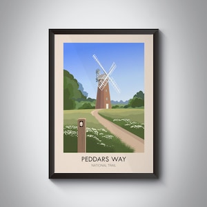 Peddars Way Poster, National Trail Print, Norfolk Coast Path, Windmühle, Suffolk, Norfolk Broads, Reise Poster, Nationalpark Print, Geschenk