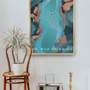 Go Wild Swimming Print, Travel Poster, Outdoor Swimming, Adventure, Swimmer Gift, Wall Art Decor, Hiking, National Park, Painting, Triathlon image 4