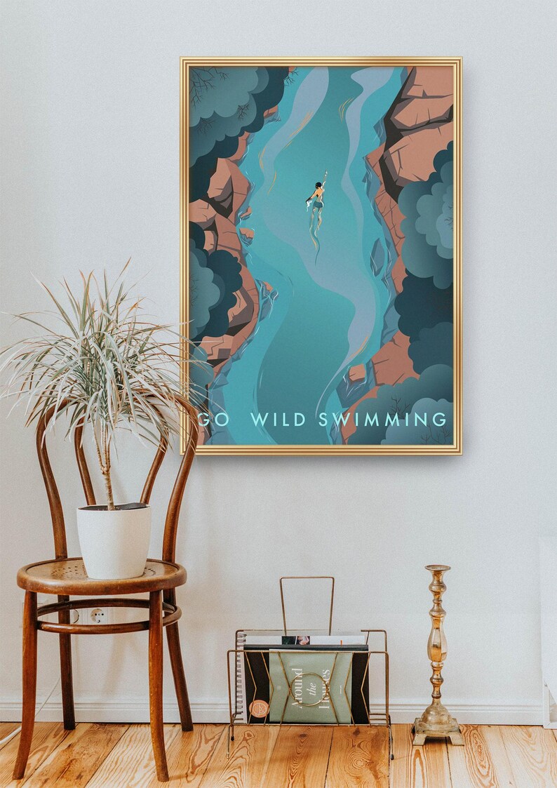 Go Wild Swimming Print, Travel Poster, Outdoor Swimming, Adventure, Swimmer Gift, Wall Art Decor, Hiking, National Park, Painting, Triathlon image 4