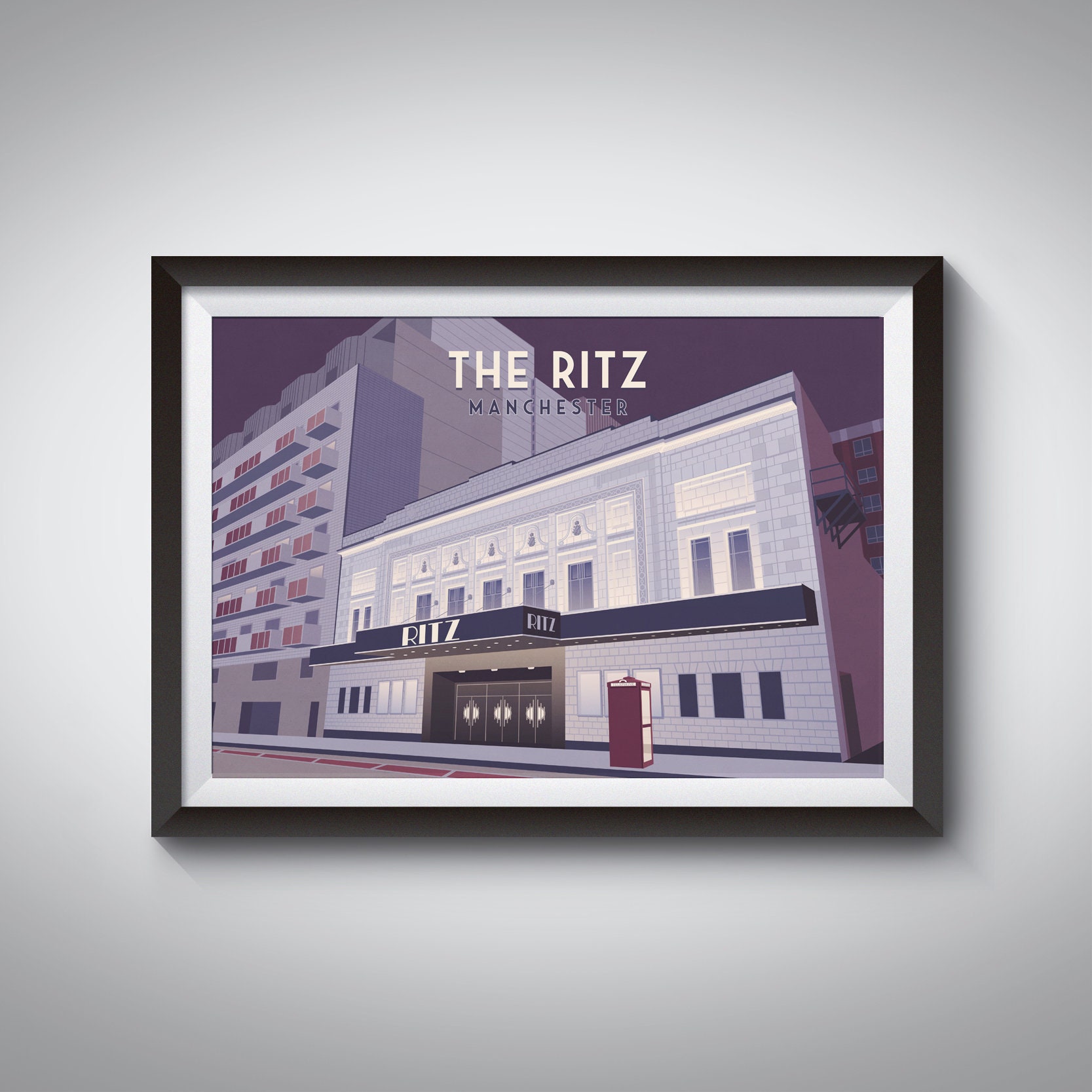 The Ritz Manchester Print, Manchester Travel Poster, Art Deco Print, Music Venue, Architecture, O2 Ritz, Vintage Travel Print, Framed Print