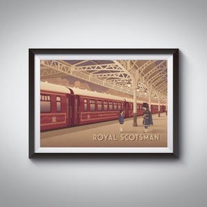 Royal Scotsman poster, Schotland reisprint, locomotiefkunst, Orient Express reisposter, vintage trein, British Pullman, Art Deco Railway