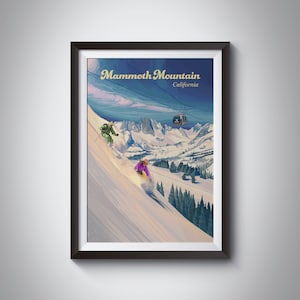 Mammoth Mountain Ski Resort Poster, California Travel Poster, Skiing Print, Vintage Ski Poster, Mammoth Lakes, Snowboarding, Framed Print