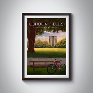 London Fields Hackney Poster, Travel Print, East London Park Poster, Wall Art Gift, London Fields Lido, Broadway Market, Regents Canal Print