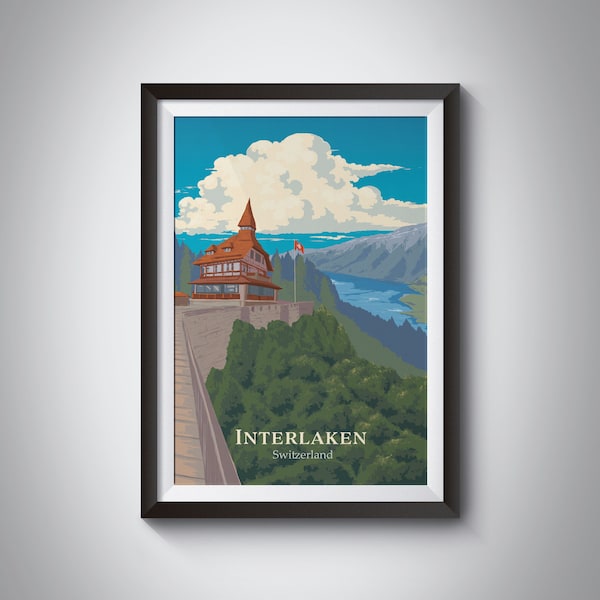 Interlaken Switzerland Print, Swiss Alps Travel Poster, Bernese Oberland,  Lake Thun, Lake Brienz, Jungfrau, Grindelwald, Lauterbrunnen, Art