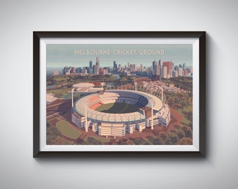 australisches Reiseplakat, The G, Yarra Park, Mcg, Richmond Victoria, gerahmtes Wandkunstdruckgeschenk, AFL, Aussie Rules