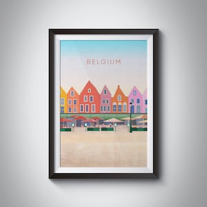 Belgium Minimal Travel Poster, Bruges Travel Print, Brussels, Ghent, Antwerp, Zeebrugge, Framed Wall Art, Europe, Illustration, Cityscape