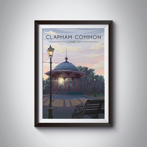 Clapham Common Poster, London Parks Print, Lambeth, Balham, Wandsworth, Battersea, Bandstand, Wall Art Decor, Gift, Painting, Vintage, UK