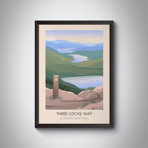 Three Lochs Way Poster, Scotland&#39;s Great Trails, Loch Lomond, Gare Loch, Loch Long, Balloch, National Park, Inveruglas, Vintage Travel Print