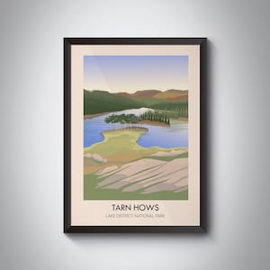 Tarn Hows Travel Poster, Lake District National Park, Cumbria, Vintage Travel Print, Coniston, Hawkshead, The Tarns, Helvellyn, Framed Art