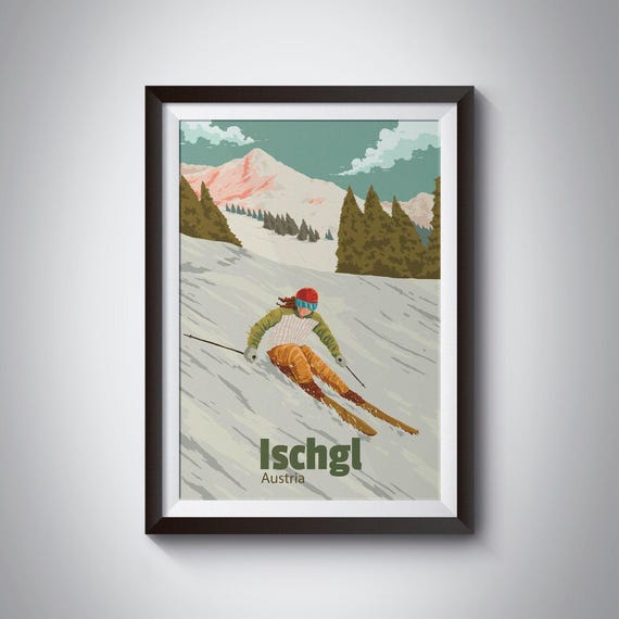 Ischgl Ski Resort Poster, Austria Travel Print, Paznaun Valley, Snowboarding, St Anton, Ski Season, Tyrol, Vintage Ski Art, Skiing Gift