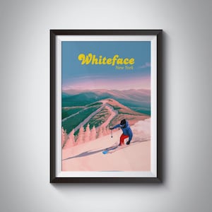 Whiteface Ski Resort Poster, New York, USA, Adirondack Mountains, Lake Placid, Wilmington, Vintage Travel Print, Snowboarding, Retro Skiing