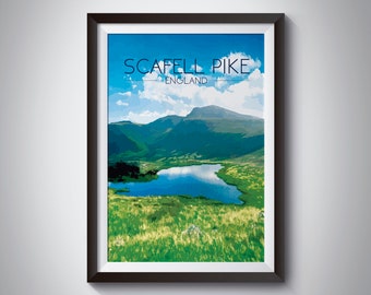 Scafell Pike Poster, Three Peaks, Lake District, Cumbria, Keswick, Mountain Art, UK Countryside, England, Hiking, Snowdon, Ben Nevis, Peak