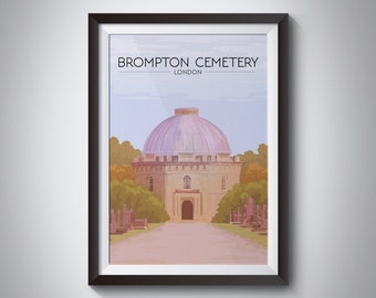 Brompton Cemetery London Travel Poster, Royal Parks, West Brompton, London Travel Print, Kensington Chelsea, Chapel, London History, Framed