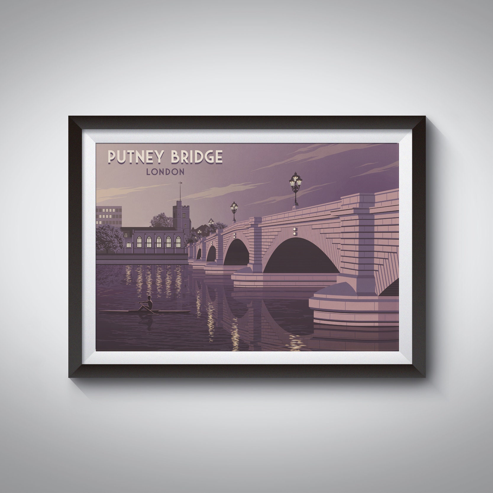 Putney Bridge London Poster, London Travel Poster, Hammersmith, Fulham, Richmond, Putney, Barnes, River Thames, Framed Print, Wall Art Gift