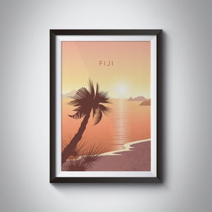 Fiji Minimal Travel Poster, South Pacific Ocean, Viti Levu, Vanua Levu Island, Suva Travel Print, Oceania, Yasawa Island, Fijian Art, Framed