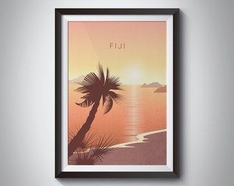 Fidschi Minimales Reiseplakat, Südpazifik, Viti Levu, Vanua Levu-Insel, Suva-Reise-Druck, Ozeanien, Yasawa-Insel, Fidschi-Kunst, gerahmt