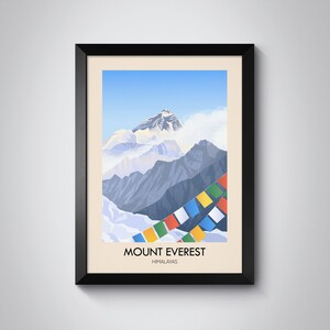 Mount Everest Himalaya Reiseplakat, Nepal Malerische Wandkunst, Vintage Berglandschaft Druck, Everest Basislager, Wandern Abenteuer Dekor
