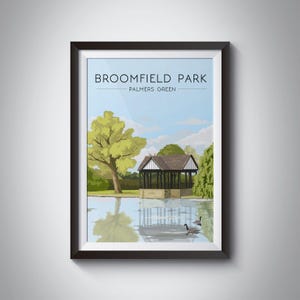 Póster de Broomfield Park, Palmers Green, Enfield, Broomfield House, Southgate, impresión de viaje vintage, norte de Londres, obra de arte retro, regalo enmarcado