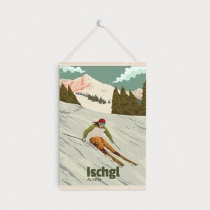 Póster de la estación de esquí de Ischgl, impresión de viaje a Austria, valle de Paznaun, snowboard, San Antón, temporada de esquí, Tirol, arte vintage de esquí, regalo de esquí imagen 6