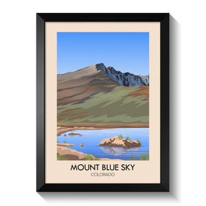 Póster del Monte Cielo Azul de Colorado, lámina decorativa para pared de 14.000 pies (aproximadamente 4.267 metros), decoración para senderismo en 14.000 pies (aproximadamente 4.267 metros), arte de cumbres de las Montañas Rocosas, lámina de viaje para conquistar cumbres