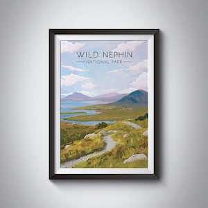 Wild Nephin National Park Poster, Ireland Travel Print, Irish Artwork, Nature, Nephin Beg Mountains, County Mayo, Ballycroy, Vintage, Retro