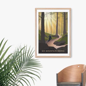Go Mountain Biking Print, Vintage Travel Poster, Hobbies, Cycling, Outdoor Pursuits, Extreme Sports, Bicycle Wall Art, Biking Gift, Nature image 5