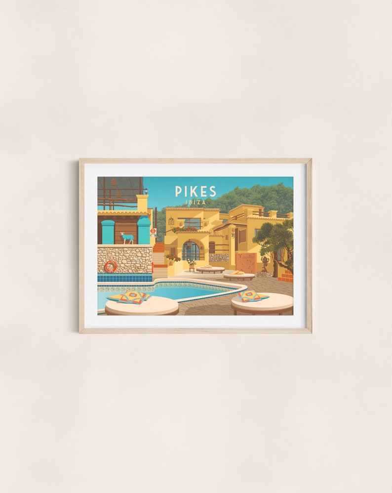Cartel de la discoteca Pikes Ibiza, Hotel Pikes, Cartel de viaje de Ibiza, Space Ibiza, Tony Pike, Amnesia, Privilege, Cafe Mambo, España, San Antonio imagen 5