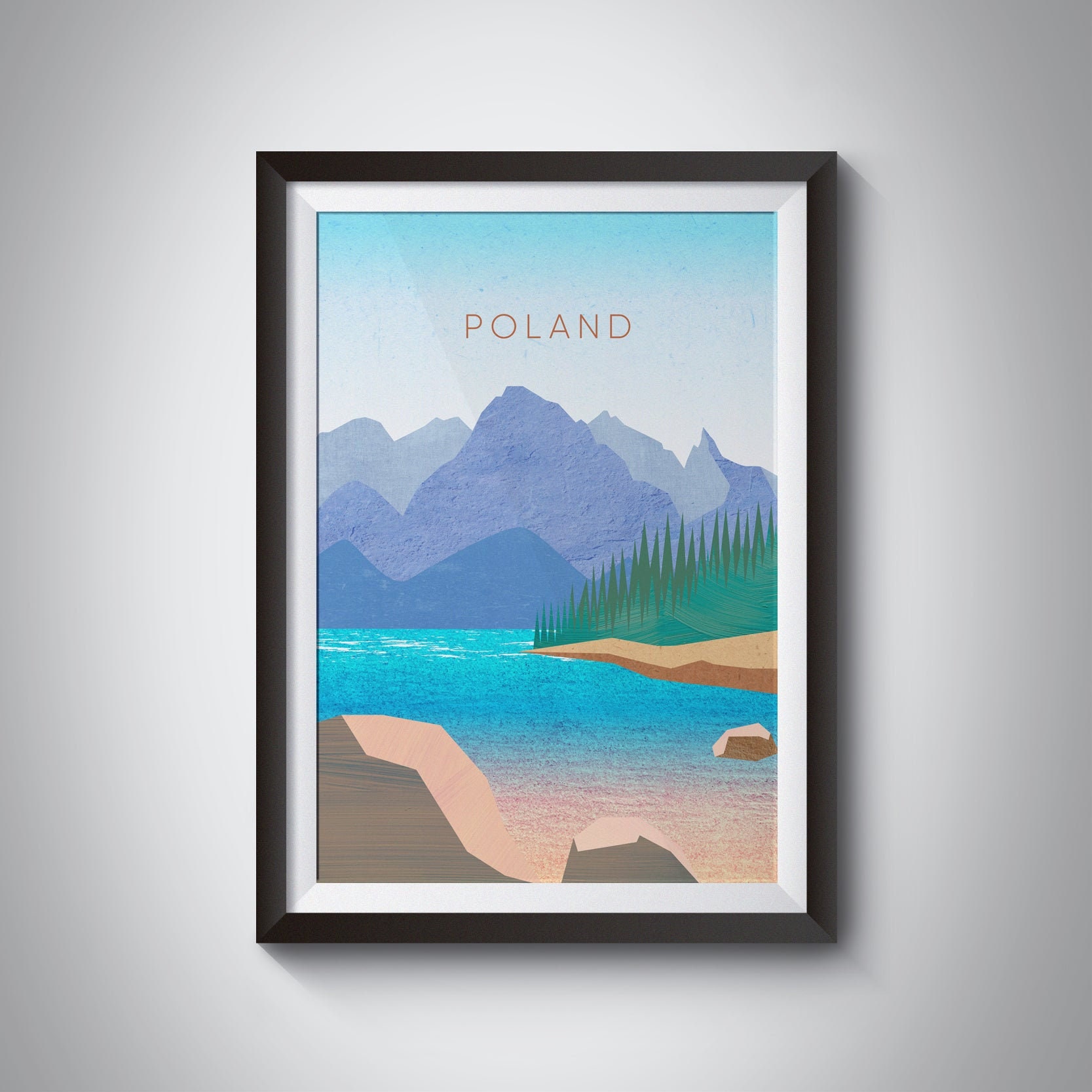 Poland Minimal Travel Poster, Tatra Mountains, Polish Mountains, Wall Art Print, Carpathians, Visit Poland, Krakow, Warsaw, Framed Gift