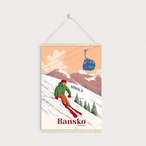 Bansko Bulgaria Ski Resort Poster, Travel Poster, Wall Art, Snowboarding, Vintage Skiing Print, Retro Ski Artwork, Gift for Skier, Mountains image 6