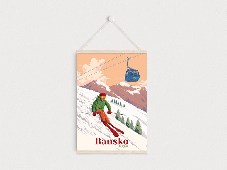Bansko Bulgaria Ski Resort Poster, Travel Poster, Wall Art, Snowboarding, Vintage Skiing Print, Retro Ski Artwork, Gift for Skier, Mountains image 6